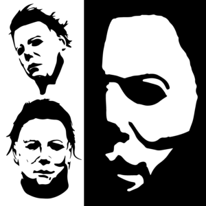 michael myers face in a vector black and white shape