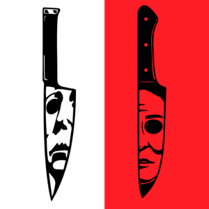 two vector about michael myers face inside a knife